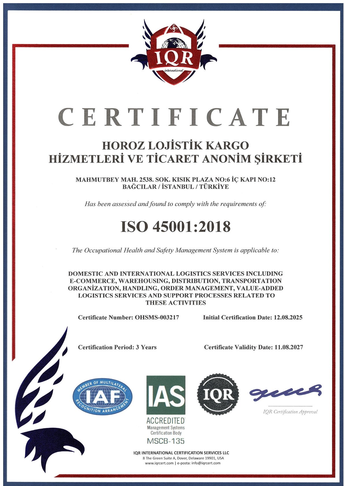 ISO 45001:2018 OCCUPATIONAL HEALTH AND SAFETY MANAGEMENT SYSTEM