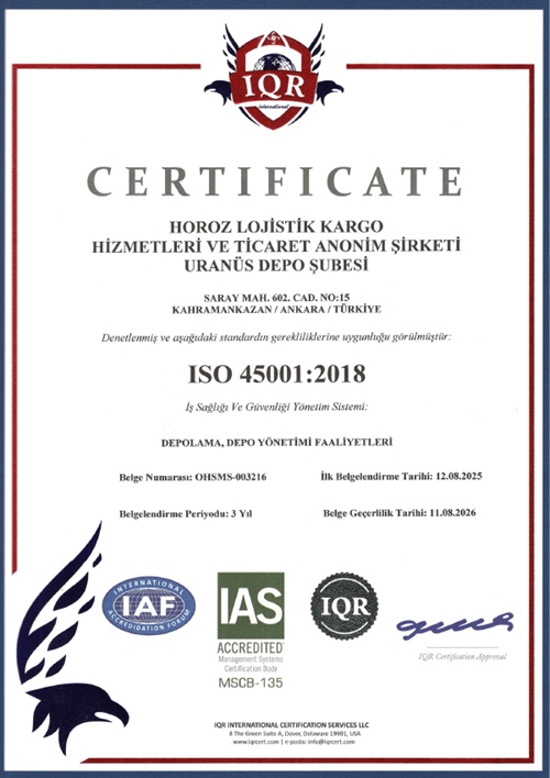 ISO 45001:2018 İŞ SAĞLIĞI VE GÜVENLİĞİ YÖNETİM SİSTEMİ