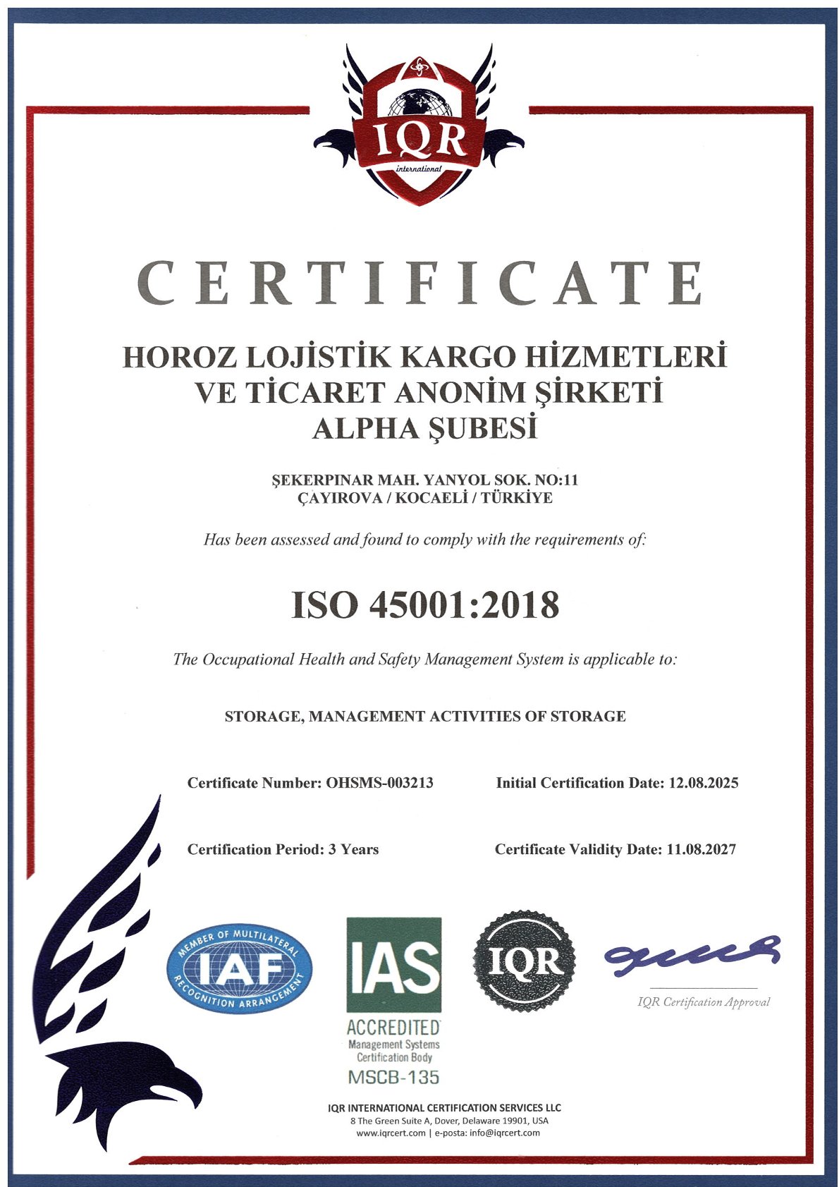 ISO 45001:2018 OCCUPATIONAL HEALTH AND SAFETY MANAGEMENT SYSTEM