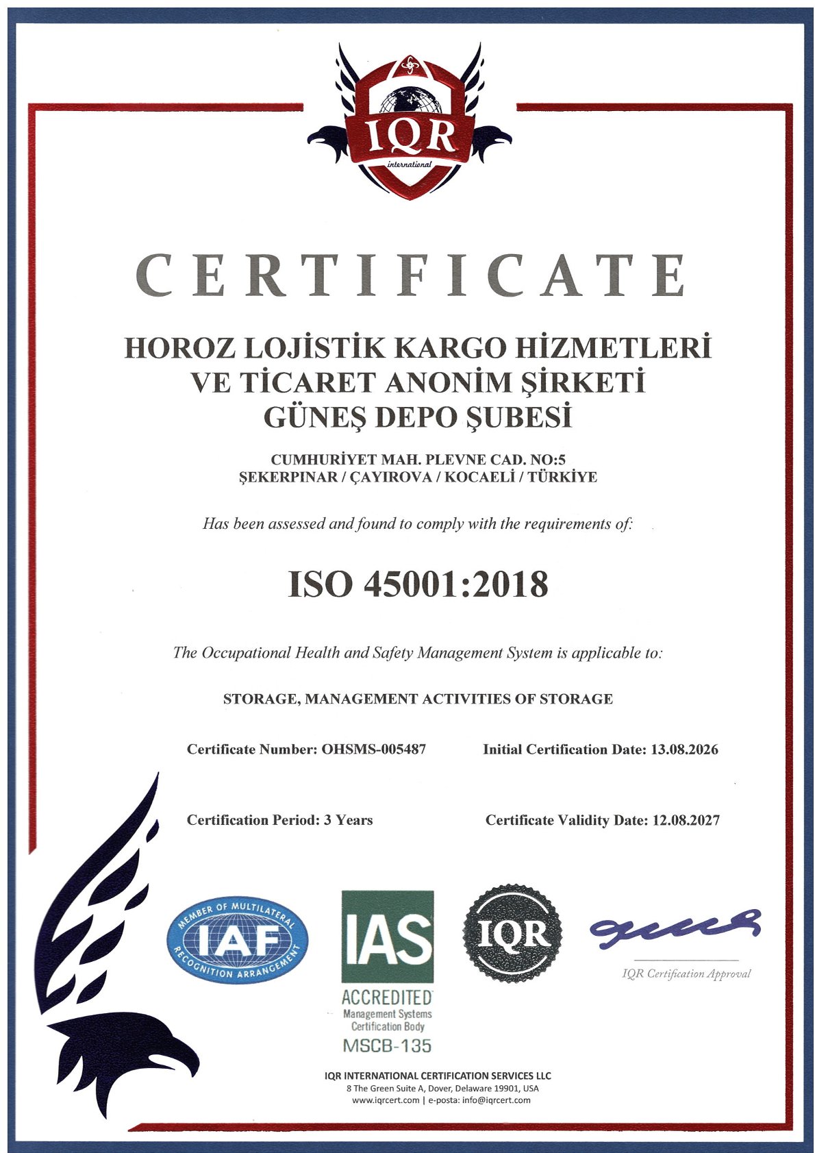 ISO 45001:2018 OCCUPATIONAL HEALTH AND SAFETY MANAGEMENT SYSTEM