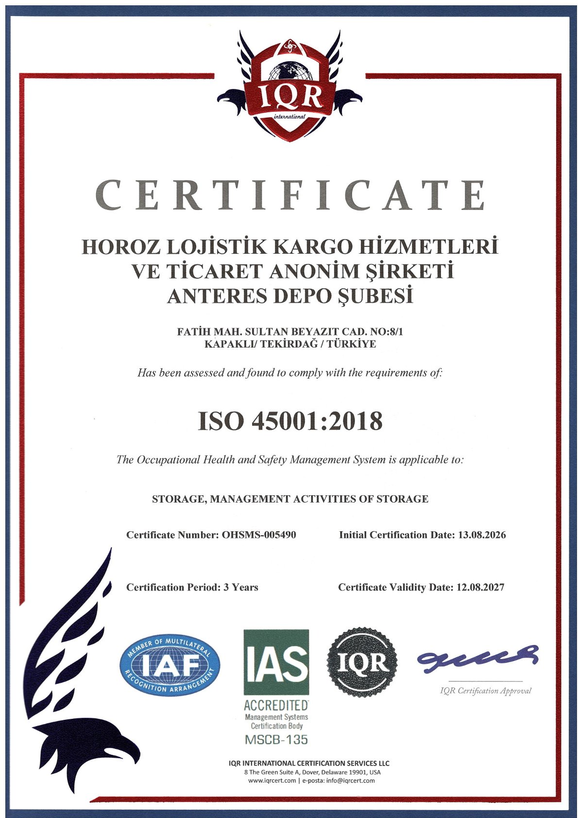 ISO 45001:2018 OCCUPATIONAL HEALTH AND SAFETY MANAGEMENT SYSTEM