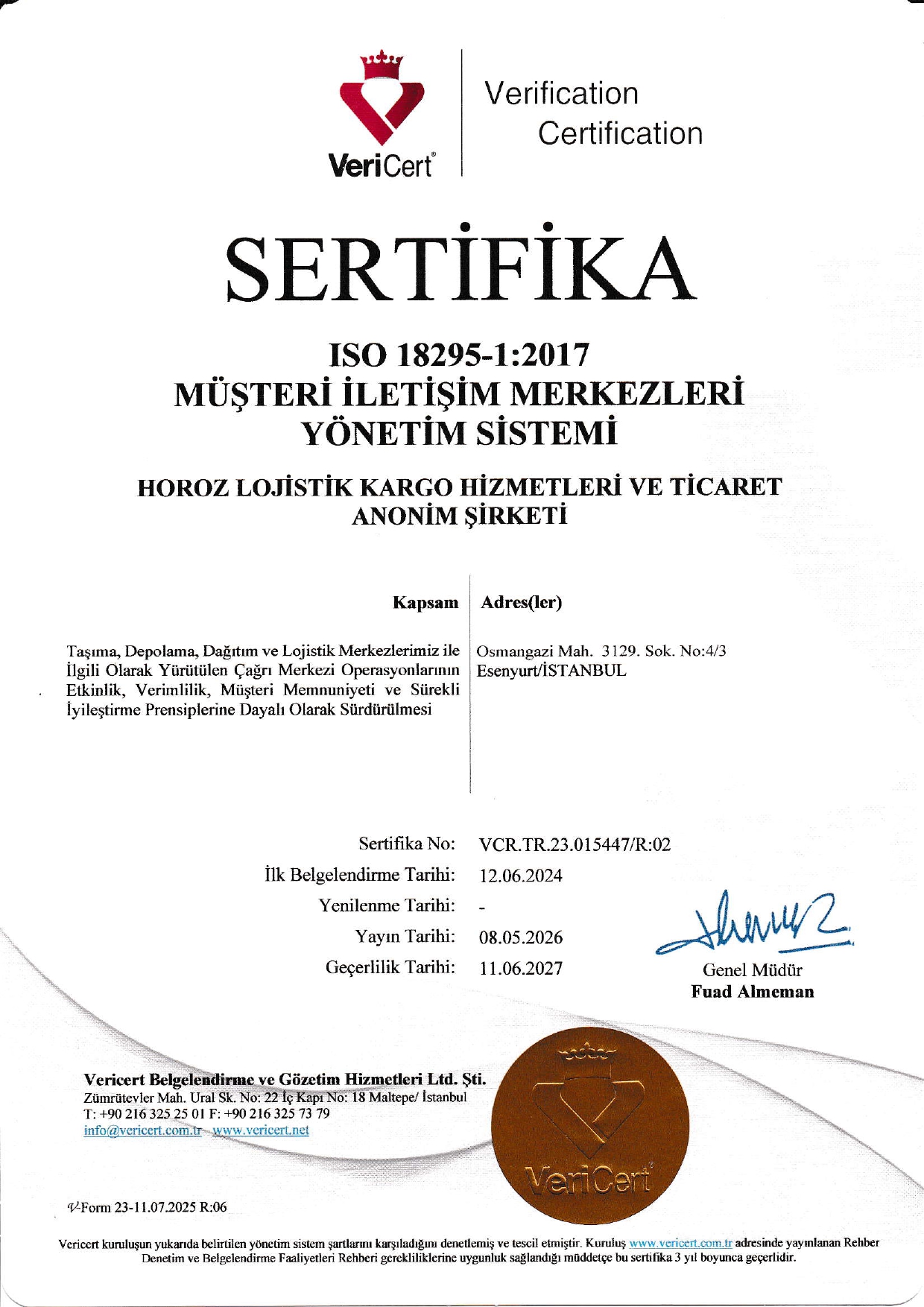 ISO 18295 MÜŞTERİ İLİŞKİLERİ YÖNETİM SİSTEMİ POLİTİKASI