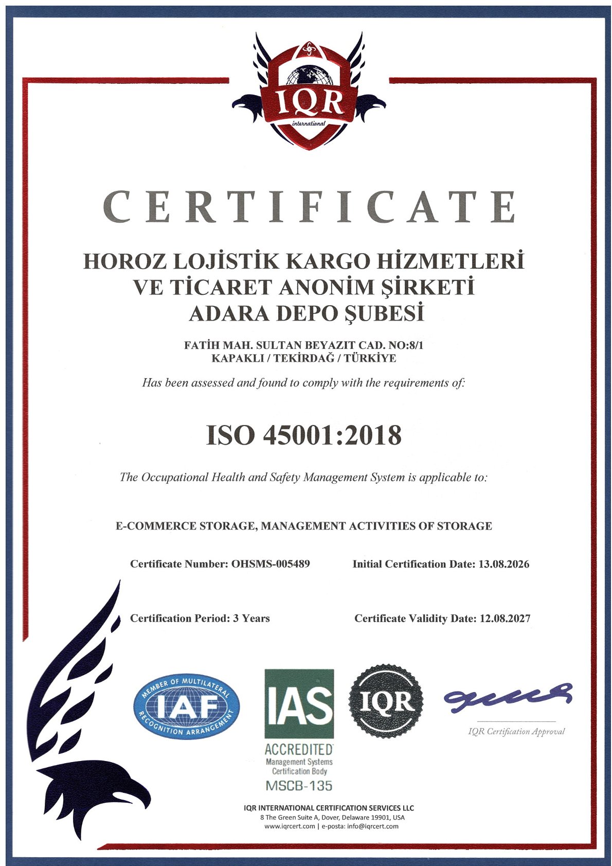 ISO 45001:2018 OCCUPATIONAL HEALTH AND SAFETY MANAGEMENT SYSTEM