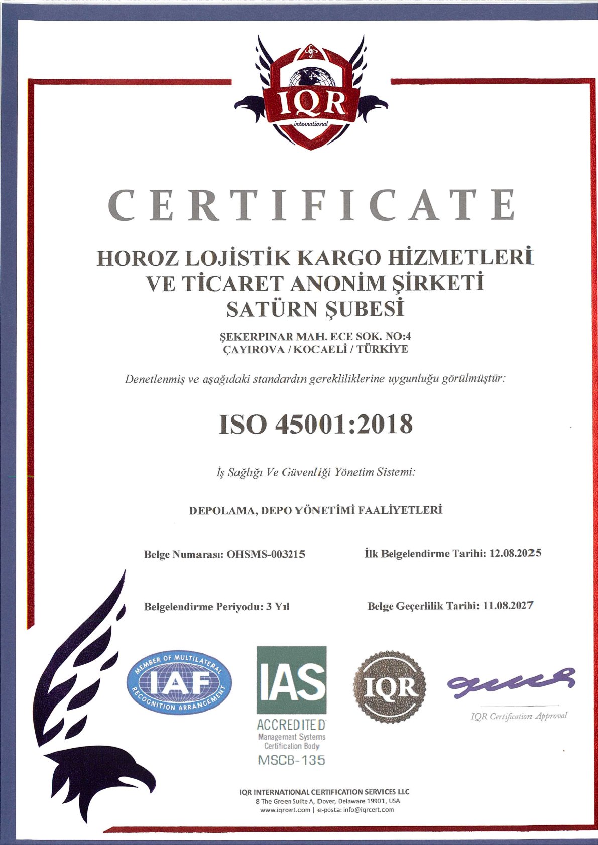 ISO 45001:2018 OCCUPATIONAL HEALTH AND SAFETY MANAGEMENT SYSTEM