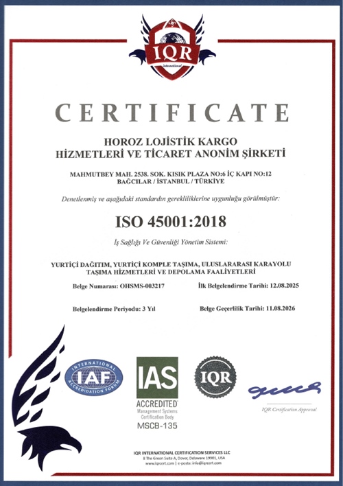ISO 45001:2018 İŞ SAĞLIĞI VE GÜVENLİĞİ YÖNETİM SİSTEMİ